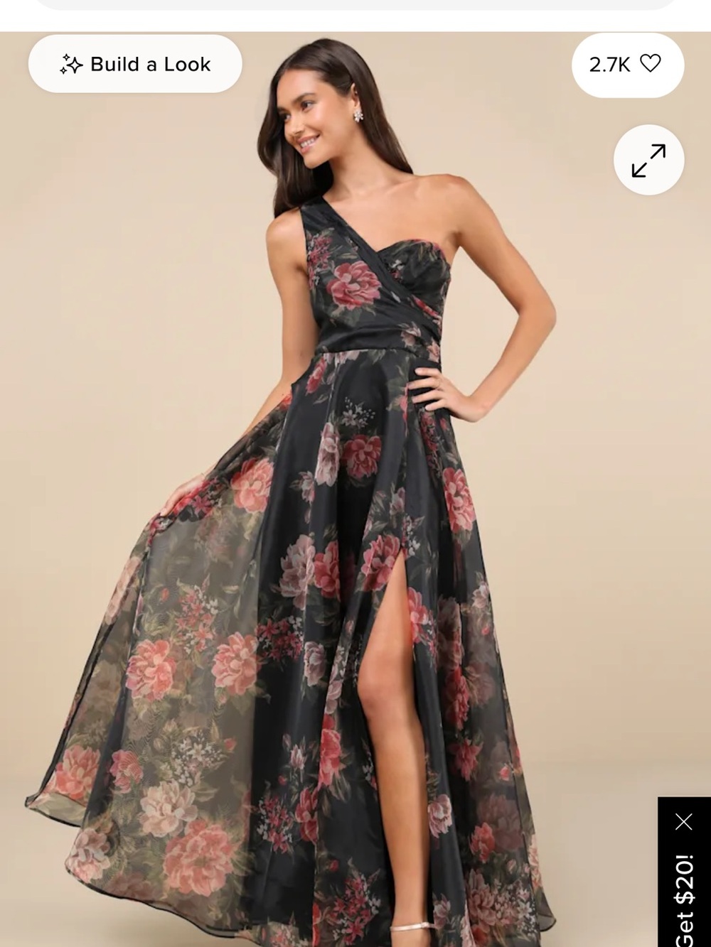 Lulu's Truly Extraordinary Black Floral One-Shoulder Maxi Dress